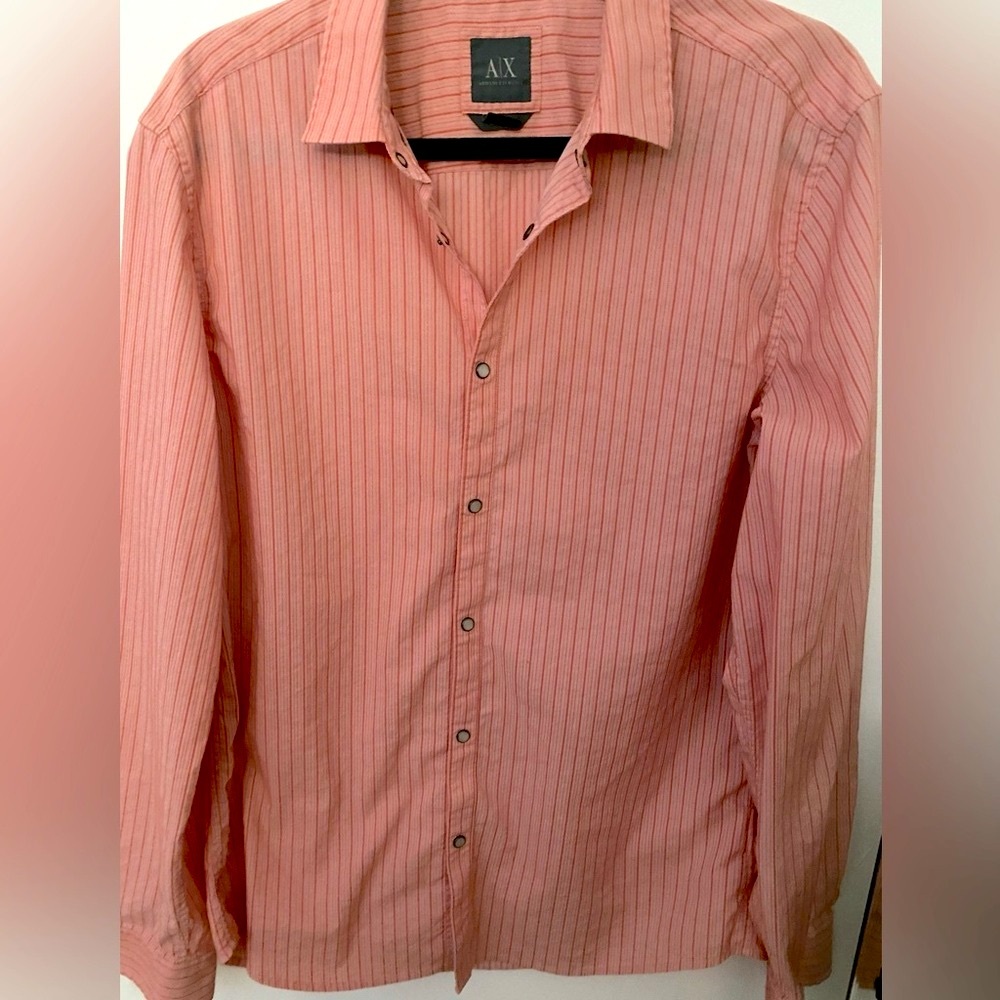 A/X Armani Exchange orange stripes stretch snap closure men’s shirt M